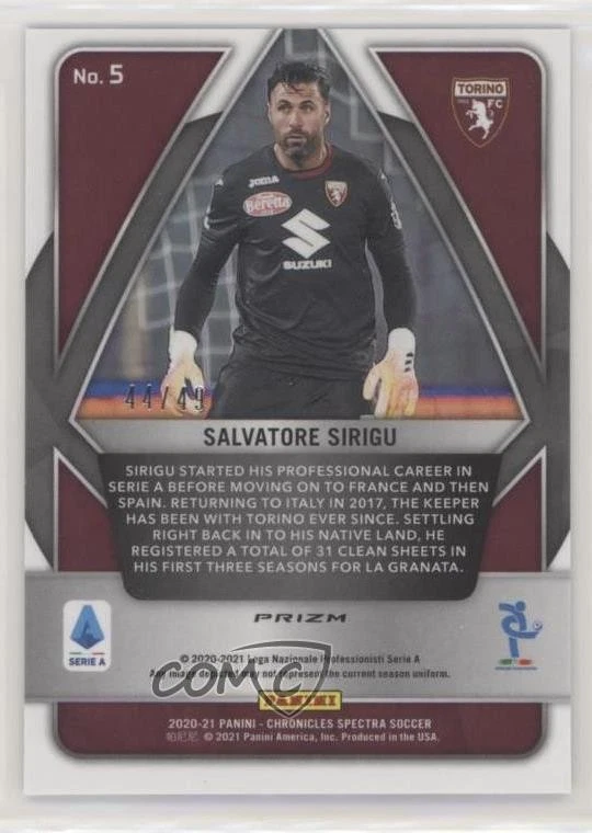 2020-21 Panini Chronicles Spectra Serie A Blue Prizm /49 Salvatore Sirigu #5 - Image 2 of 2