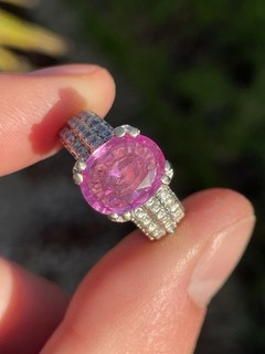 Anillo de oro de 18 quilates con zafiro rosa natural de 3 10 y diamantes de 2 quilates