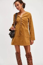Free People Bradley Faux Suede Mini Dress Tobacco Brown UK S Brand New RRP £158