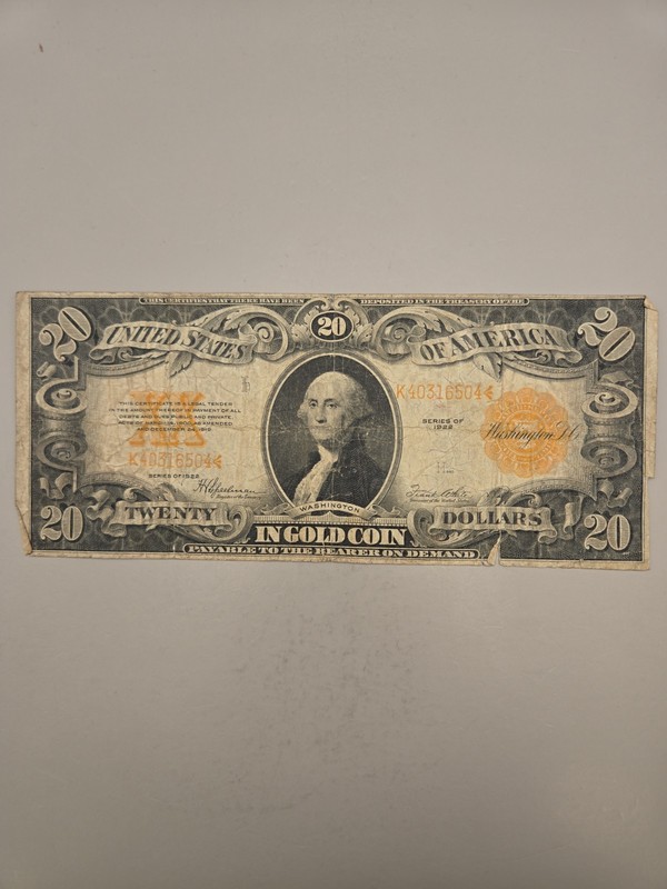$20 1922 Large Size Gold Certificate Washington XX