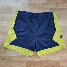 Vintage 90s Nike Navy Yellow Nylon Basketball Athletic Drawstring Shorts Size XL