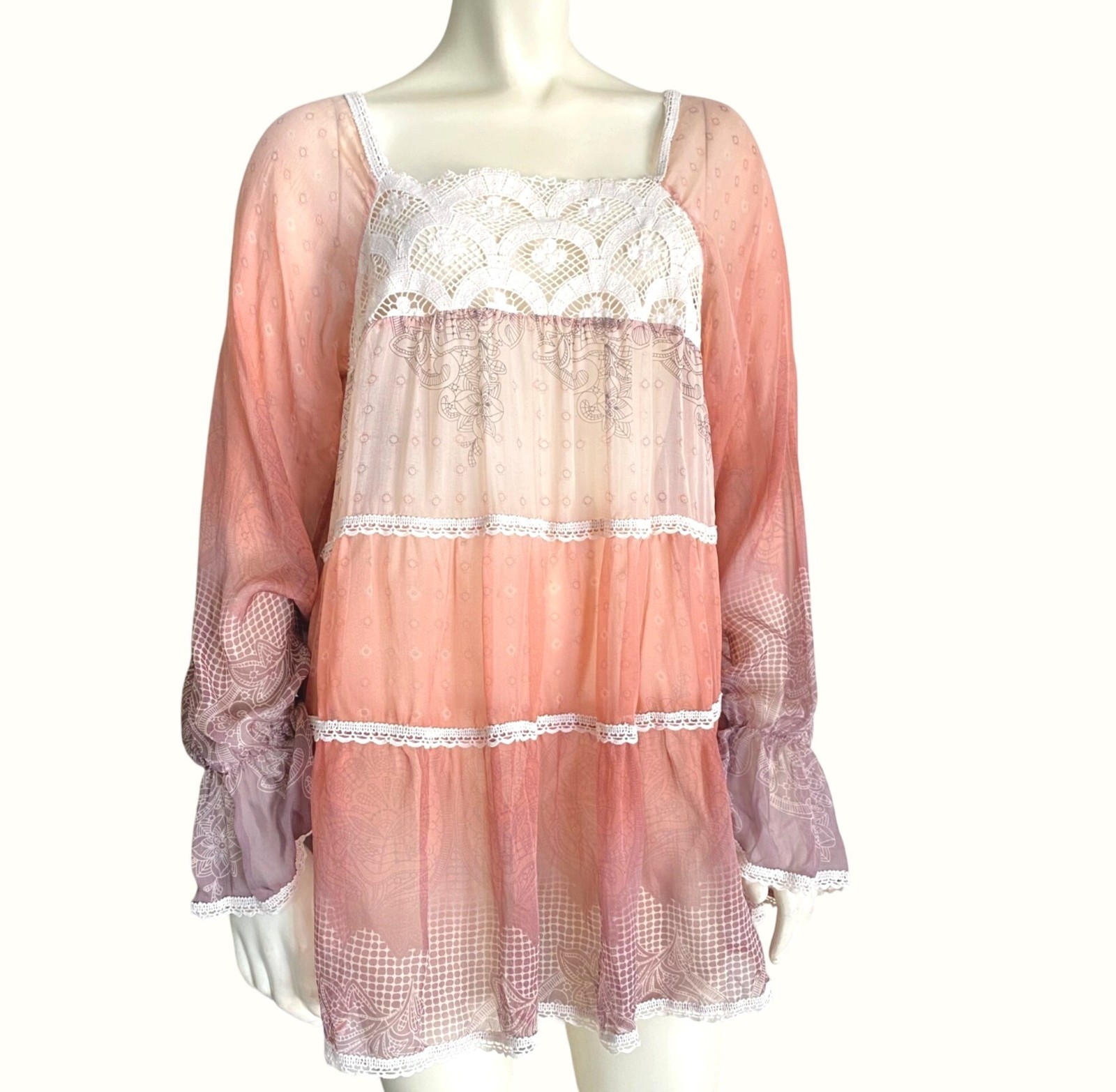 size S small 4 Love & Liberty Johnny Was sheer loose fit tunic boho silk blouse