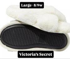 PINK Victoria's Secret Cream Fuzzy Slippers Women's Large 8-9 NWTS