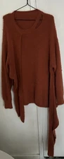 Burnt Orange Fuzzy Knit Tie Front Sweater Size XXL