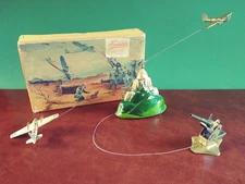 Scarce 1938 Biller Tin Wind-up Anti-Aircraft Game Airplane Flakspiel w/ Or. Box