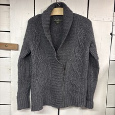 Eddie Bauer Medium Women s Wool Blend Classic Cardigan Zip Front Grey Sweater