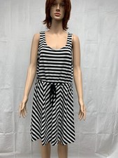 A New Day Womens Black White Stripe Midi Dress Large 29” Long