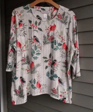 NWT ALFRED DUNNER SEASONS "HOLLY SPRUCE BIRDS" BEAD TRIMS DARLING KNIT TOP 2X
