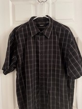 Van Heusen Shirt Mens XL 17-17.5 Black Plaid Short Sleeve Button Up
