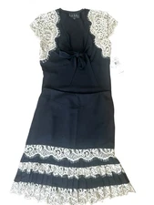 Nicole Miller Collection 2 Piece Skirt Set Black And Lace, Size 4 NWT