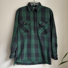 Distressed Vintage Key Green and black buffalo plaid flannel zip up Work shirt
