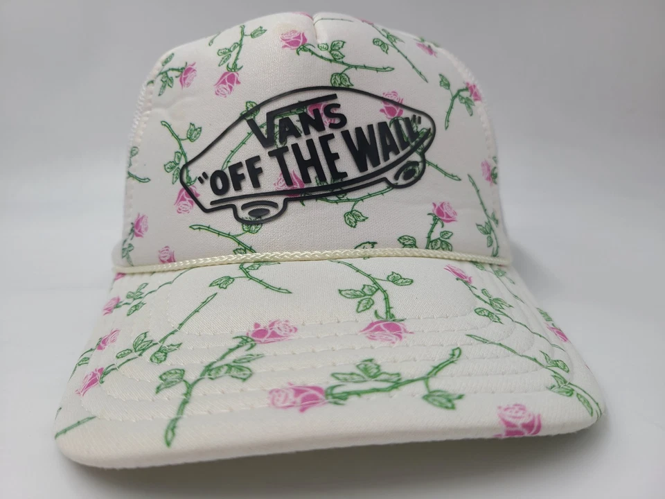 Vans Off The Wall Rosas Malla Camionero Snapback Sombrero Gorra Skate Surf Hombres Mujeres Blanco Foto 2 de 4