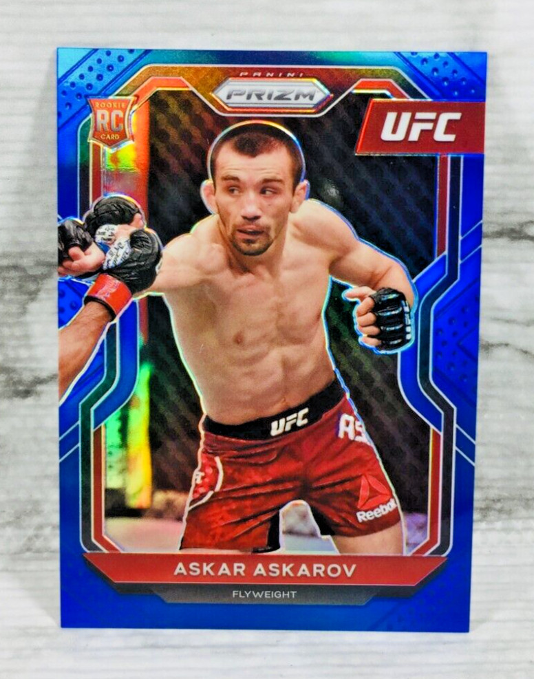 2021 PANINI UFC PRIZM #8 "ASKAR ASKAROV" BLUE PRIZM RC ROOKIE CARD (#77/199)