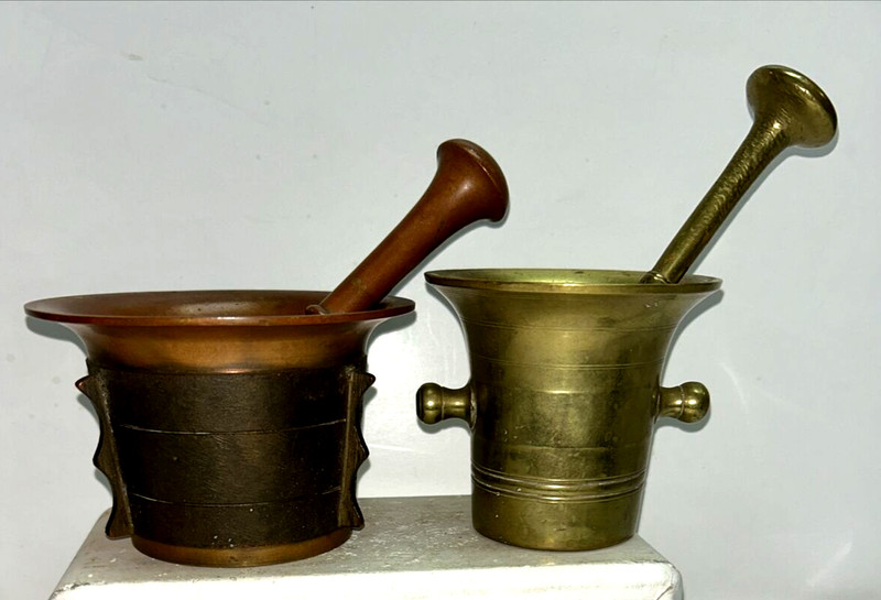 Vintage Lot Of 2 Unusual Mortar & Pestle Sets