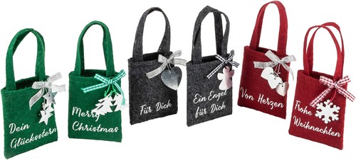 Geldgeschenk "Filztaschen" Weltbild mit Schmuckschrift 6er-Set 17 cm SEHR GUT