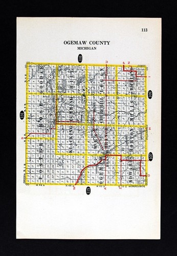 1917 Bowen Michigan Road Map Ogemaw County Rose City West Branch Prescott MI