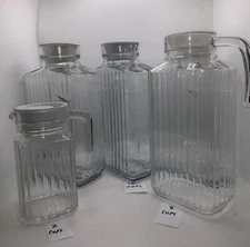 Vintage Anchor Hocking and ARC Refrigerator Glass Ribbed Pitcher with Lid