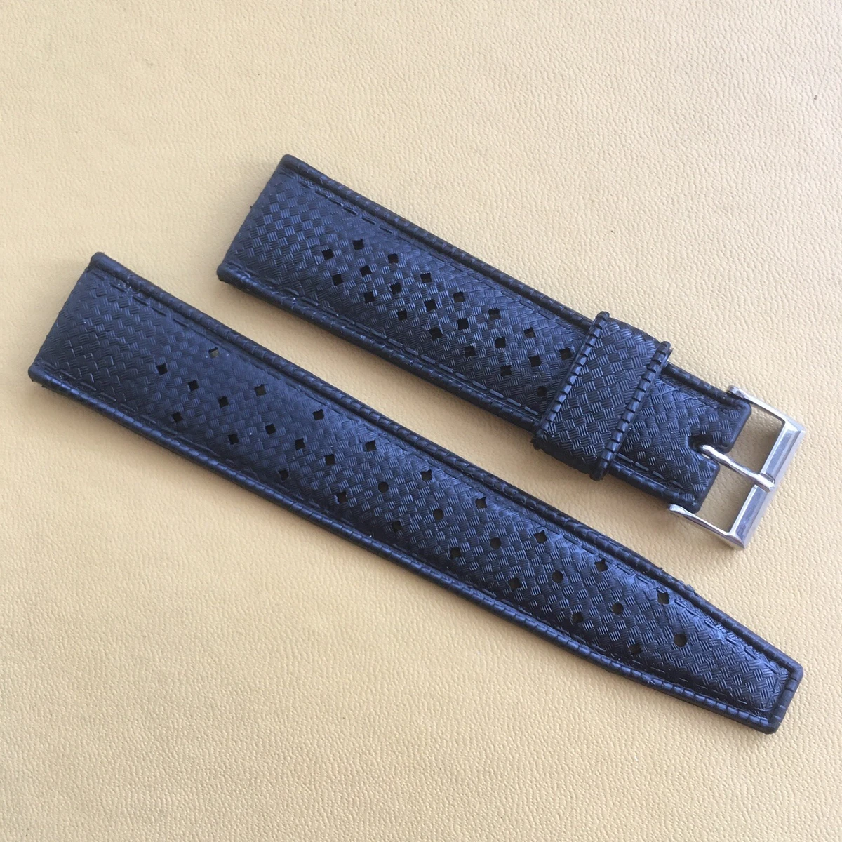 Vintage Original TROPIC Genuine Rubber Watch Strap. Black 22mm