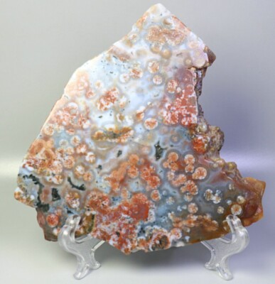 Natural Ocean Jasper Agate Eye Quartz Crystal Stone Slice Mineral Specimen Stand