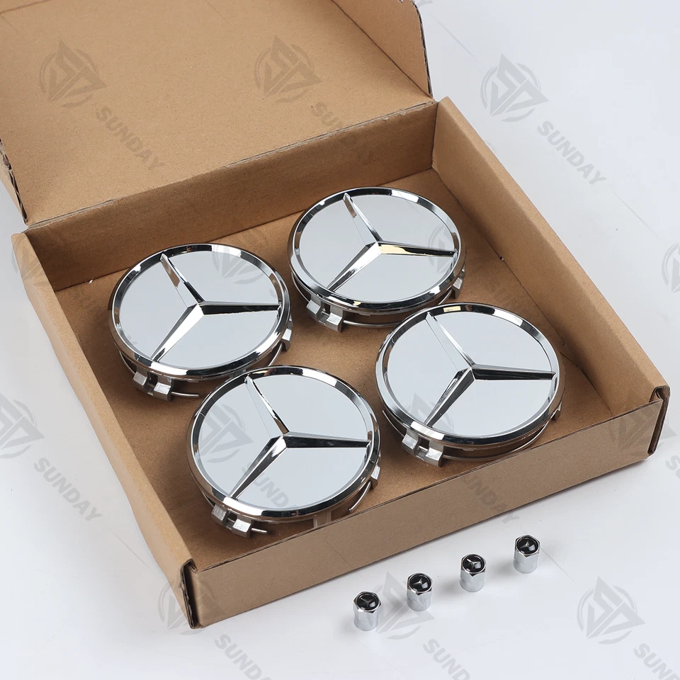 4x Gloss Silver 75mm ABS Wheel Centre Hub Caps For AMG A B C E S M Class CLA - Image 4 of 4