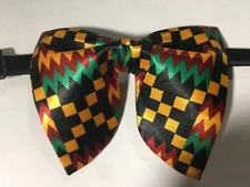 NEW Handmade Mens Bow Tie Satin African Print Kente Oversized Black/Green/Orange