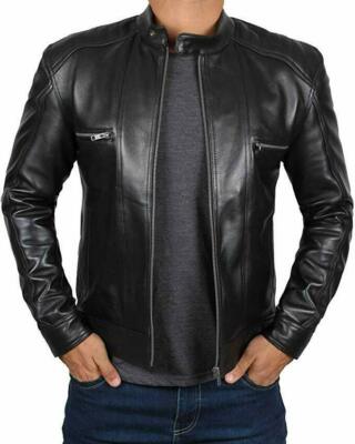 Black Leather Jacket for Men Biker Motorcycle Real Soft Lambskin Leather Jacket