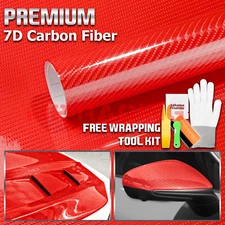 7D Carbon Fiber Red High Gloss Auto Vinyl Wrap Sticker Sheet Film Decal DIY 6D
