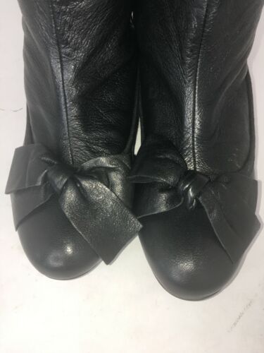 Lavorazione Artigiana Black Leather Knee High Boots Women's Size 36 Bow Flats - Picture 2 of 9