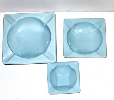Fire King TURQUOISE BLUE 3 PC SQUARE ASHTRAY SET | eBay