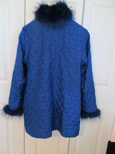 Volare New York Women's Blue Silk & Fur Reversible Jacket Size M - Picture 4 of 4