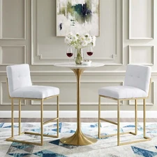 Modway Gold Stainless Steel Performance Velvet Bar Stool Set of 2