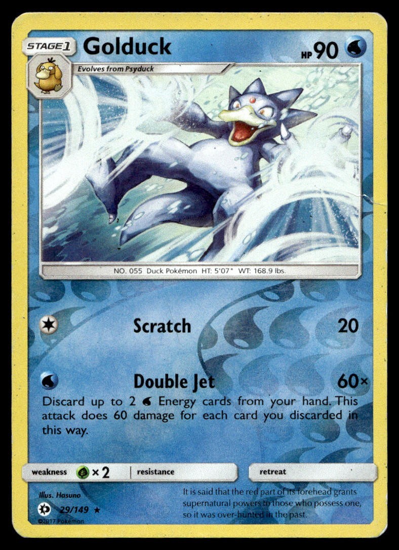 Golduck 29/149 Pokemon Card Sun & Moon Rare Rev Holo 90 HP Played N32