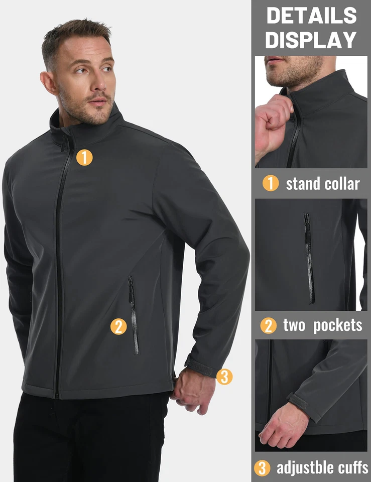 Men's Fleece Softshell Jackets Waterproof Winter Coats Warm Fleece Work Zip Coat - Image 3 of 4