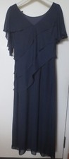 Helene Blake Evening Dress Navy Blue Chiffon Layered Short Sleeve Size 6