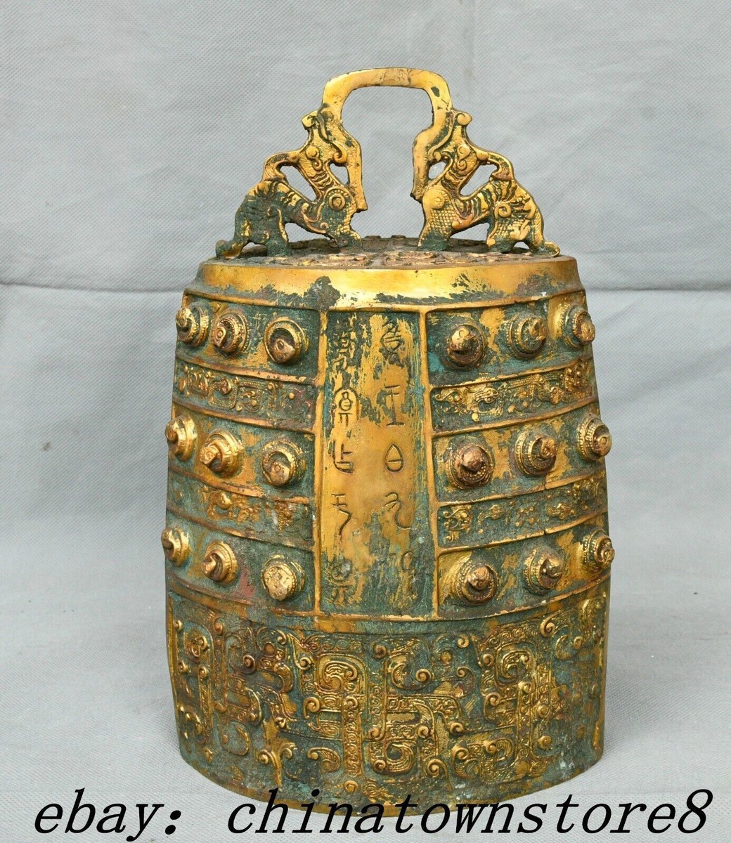 Old Chinese Shang Dynasty Bronze Ware Gilt Dragon Beast