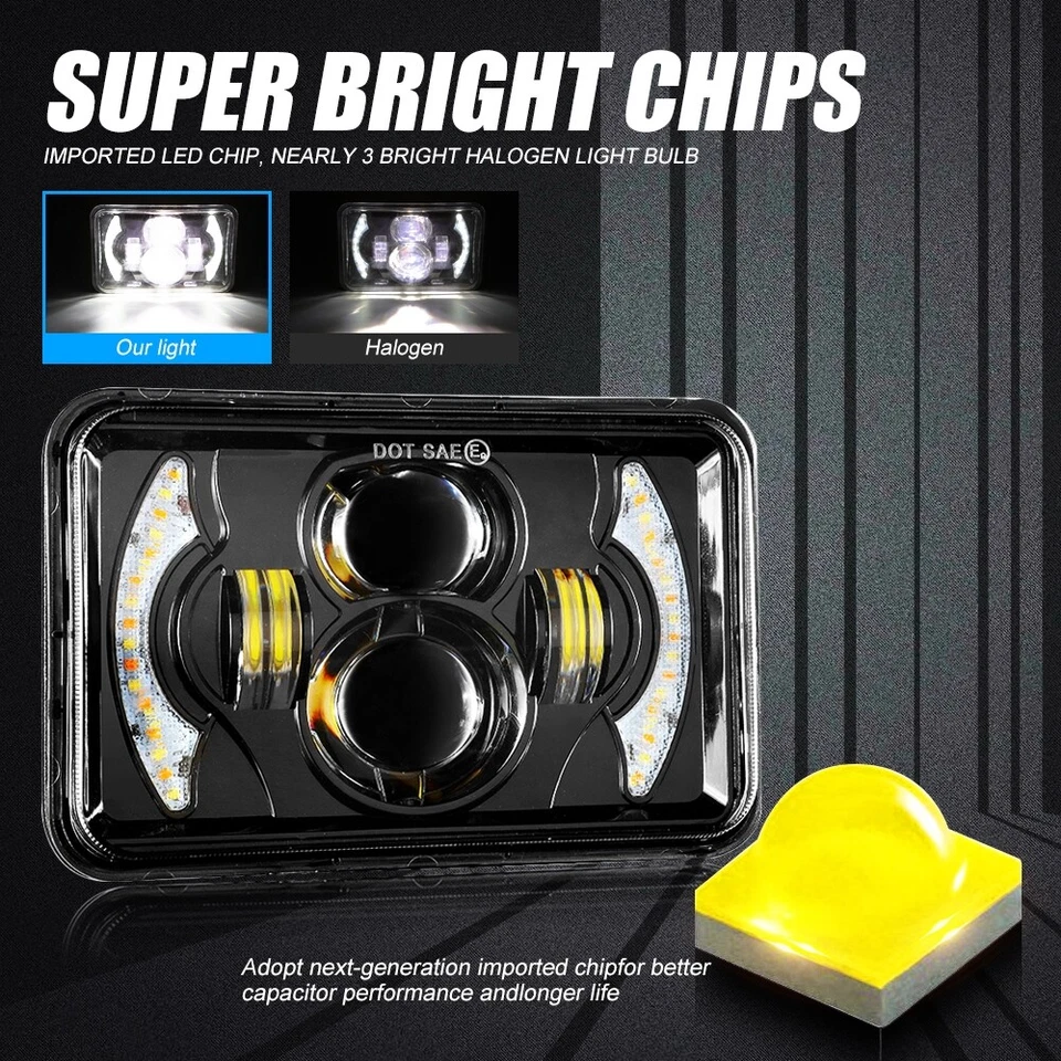 Pair 4x6" LED Headlights Hi-Lo DRL Turn Signal for Isuzu FTR FVR FRR NQR FSR NPR - Image 4 of 4