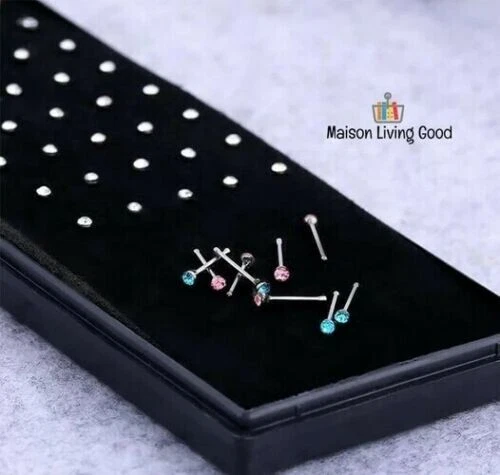 60 PIERCING BRILLANTINO GEMMA NASO NARICI ACCIAIO CHIRURGICO 1,5 mm * 9 mm - Immagine 4 di 4