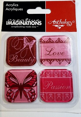 Love Beauty Acrylic Squares Mixed Media Creative Imaginations 1.25'' x 1.25''