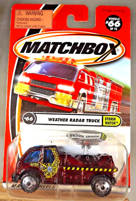2001 Matchbox #66/75 Storm Watch WEATHER RADAR TRUCK Maroon w/Chrome 4Dot Spokes
