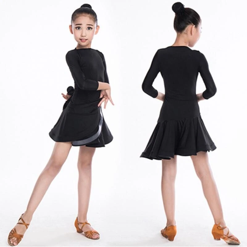 Girls Ballroom Dance Dress Asymmetry Latin Rumba Tango Performance Dancewear - Image 2 of 4
