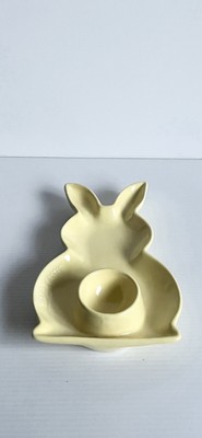 Gelbe Keramik Hasenform Frohe Ostern Eierhalter Teller.