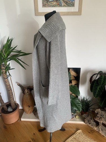 Zara Chunky Knit Open Fronted Grey Long Cardigan Jacket Wool Blend - Small - Picture 7 of 11