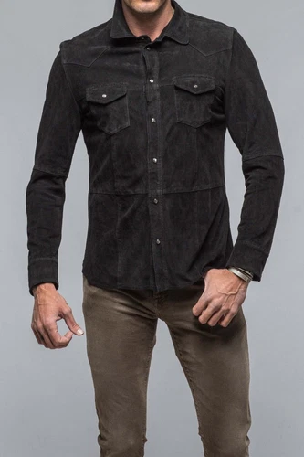 Mens Black Suede Shirt Leather Trucker Jacket Custom Made Size S M L XL 2XL 3XL