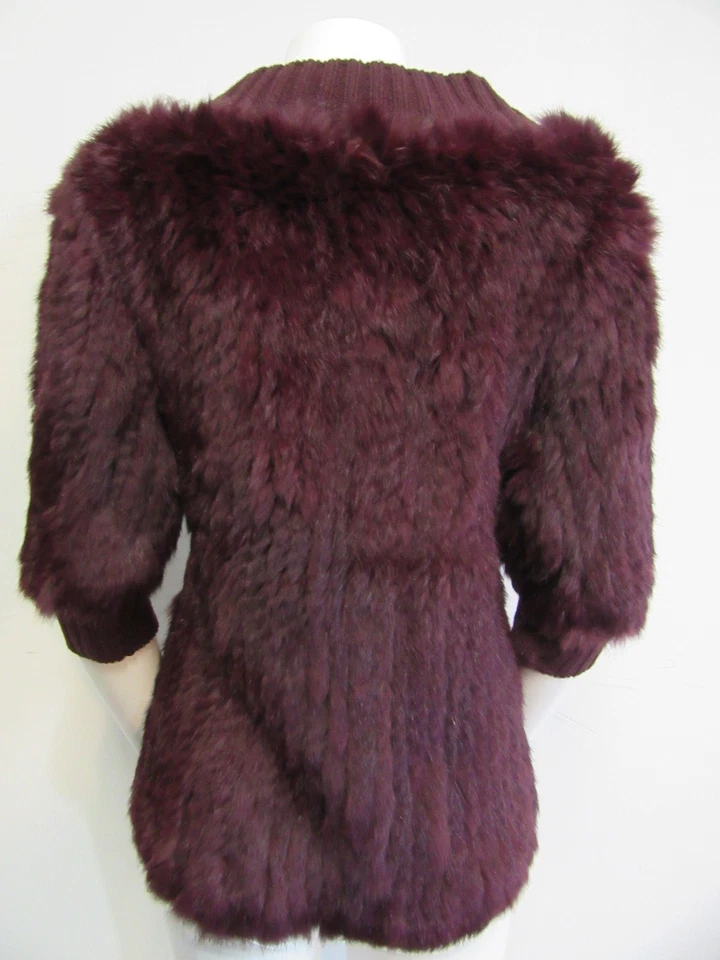 LOVE TOKEN Vino Piel de Conejo Tejido Sin Cuello Manga 3/4 Cárdigan Suéter Talla XS Foto 4 de 4