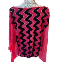 Vava Joy Han Blouse Women SZ L Chevron Barbiecore Fun Pink Black Boho USA Read