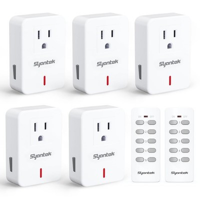 Wireless Remote Control Outlet Switch Kit 5 Sockets 2 Remotes 100ft Range White