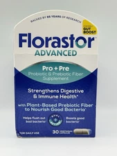 Florastor Advanced Probiotic & Prebiotic Fiber Supplement Ex 11/2027 Box Damaged
