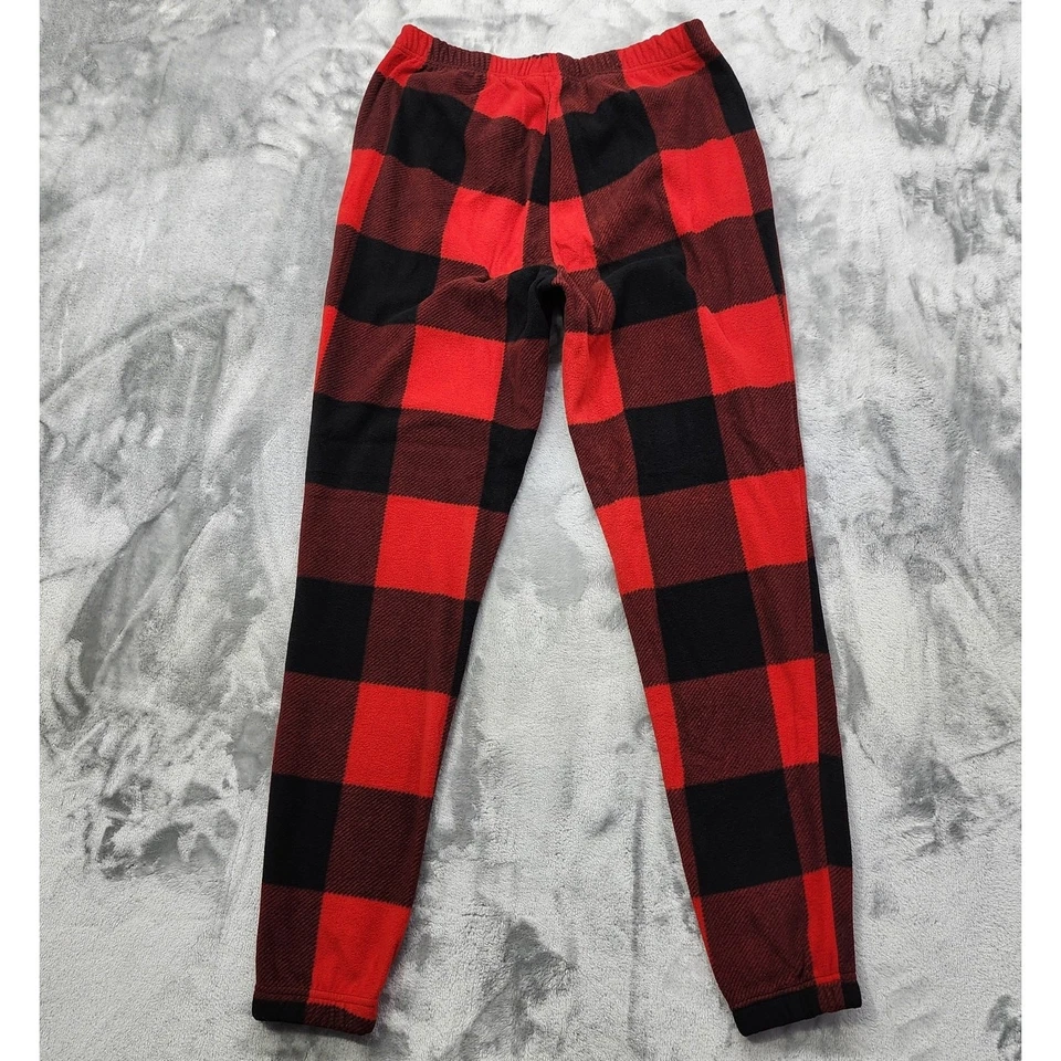 Old Navy Pants Women M TALL Red Black Buffalo Plaid Fleece Jogger Pull On Casual - Image 2 of 4