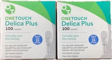 One Touch Delica Plus Lancets Extra Fine 33 Gauge 100 Count X2 New Sealed
