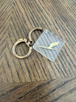 Vintage Lufthansa Airlines Keychain Clear Acrylic Crane Logo Gold Tone